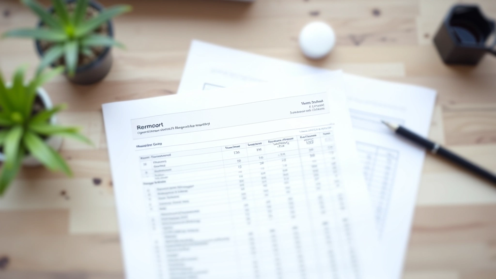 Report template mockup showing header, summary metrics, and data table layout in spreadsheet format