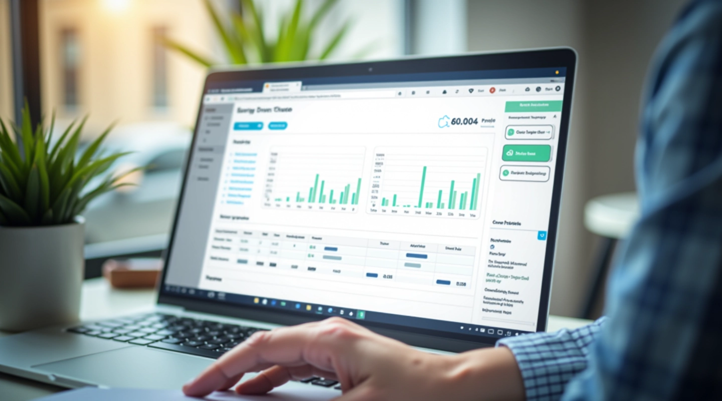 Custom report template interface showing data visualization and metric selection options