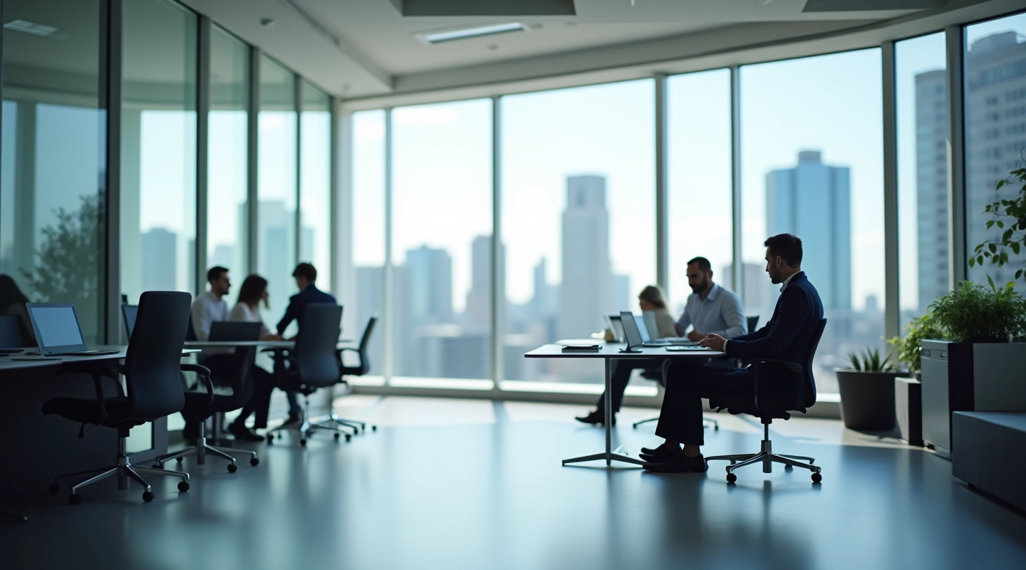 Professional office environment with modern technology workspace