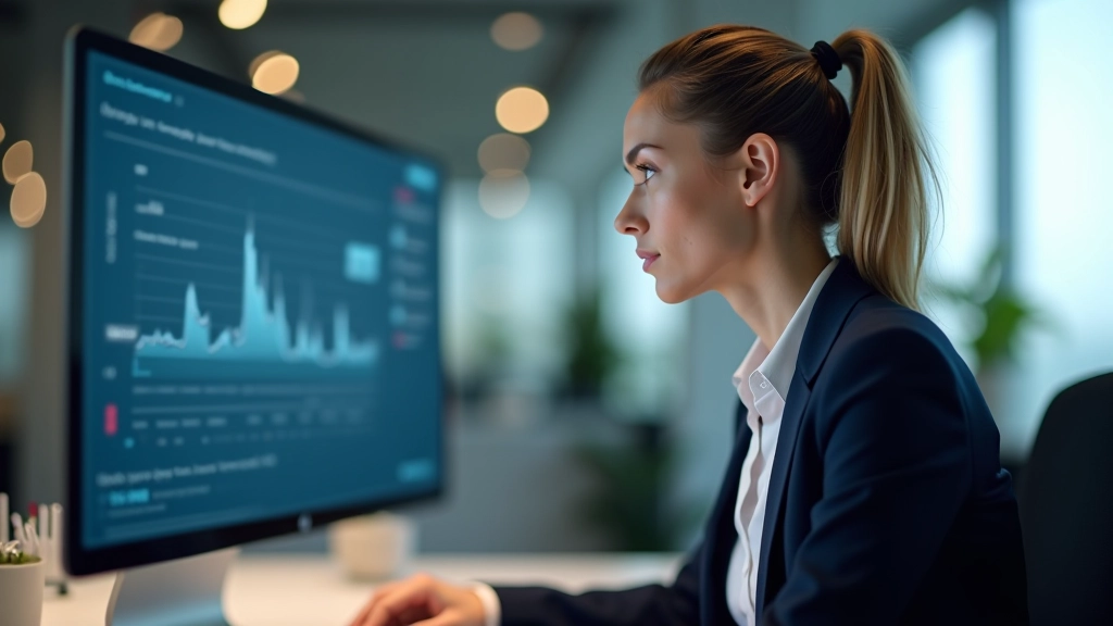 Financial analyst reviewing customized report dashboard with relevant metrics highlighted